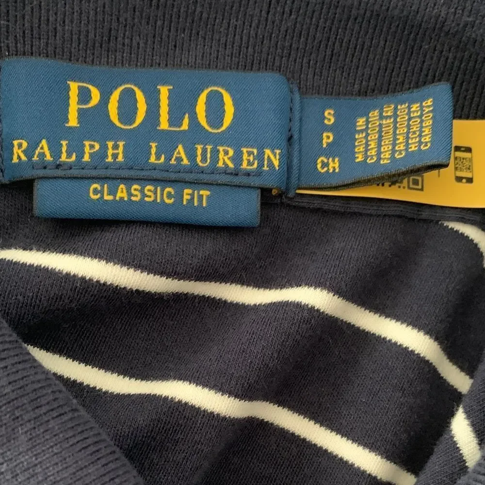 Polo by Ralph Lauren Men's Navy and White Striped Polo Shirt Size SP